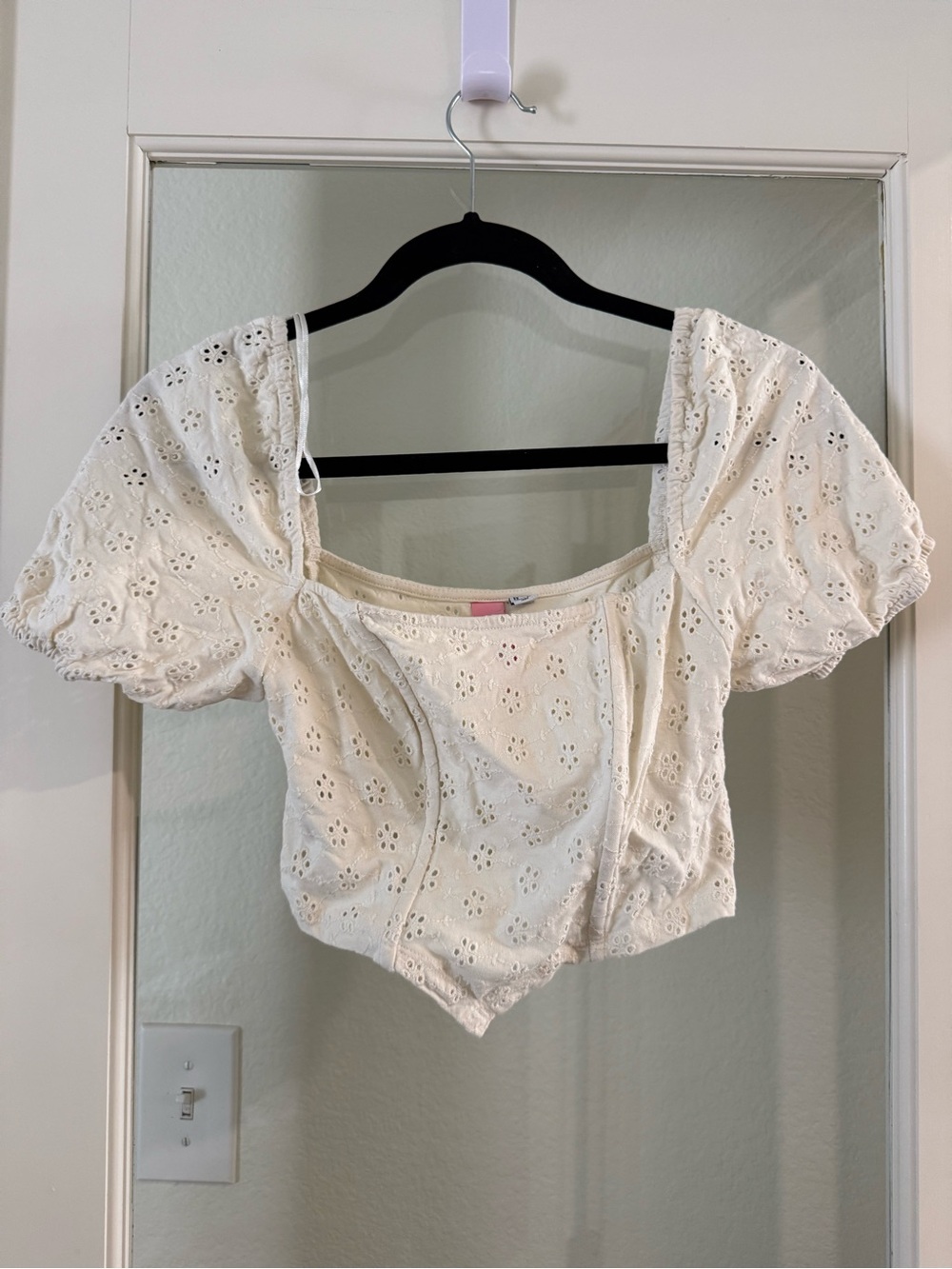 ✨Something New Cream Eyelet Puff-Sleeve Crop Top
